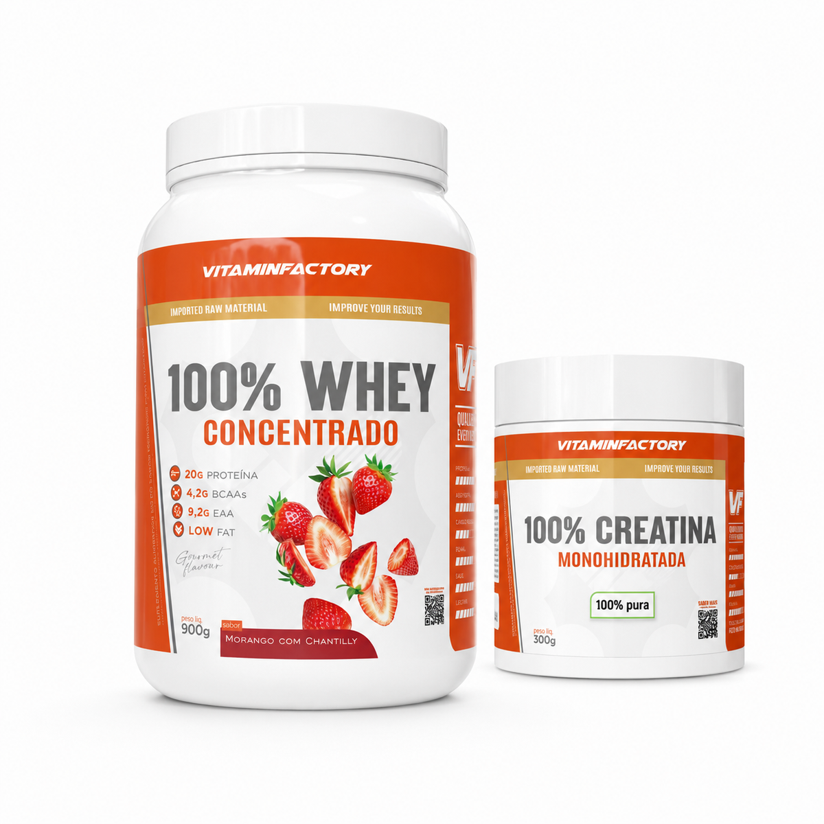 Kit Whey Pote Morango 900 g + Creatina