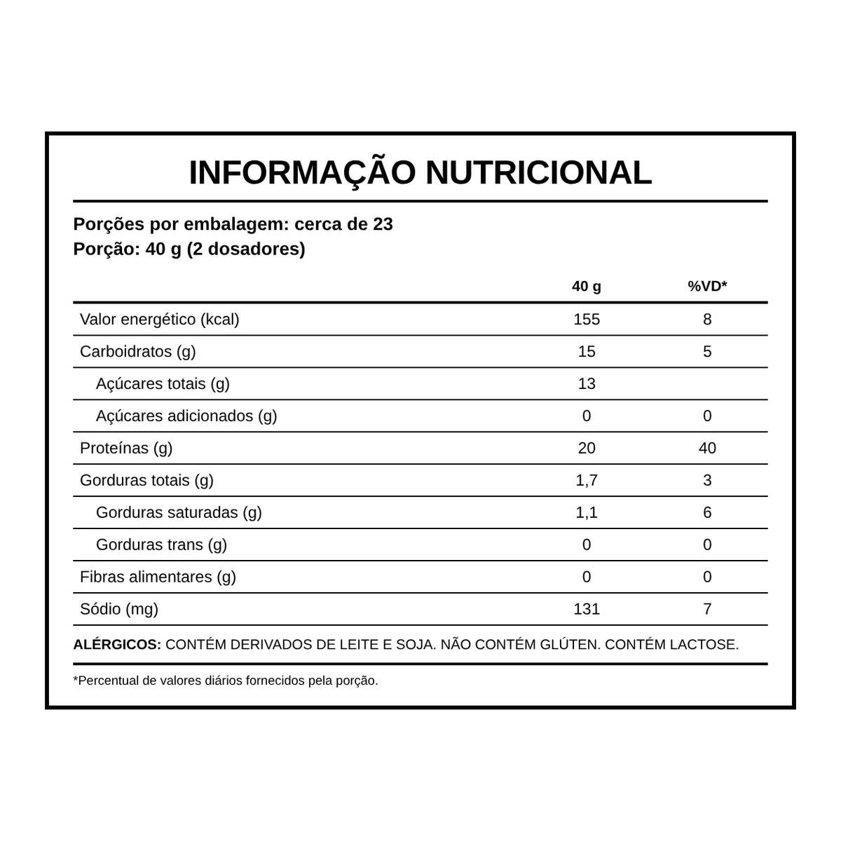 Tabela nutricional · Classic Whey Baunilha