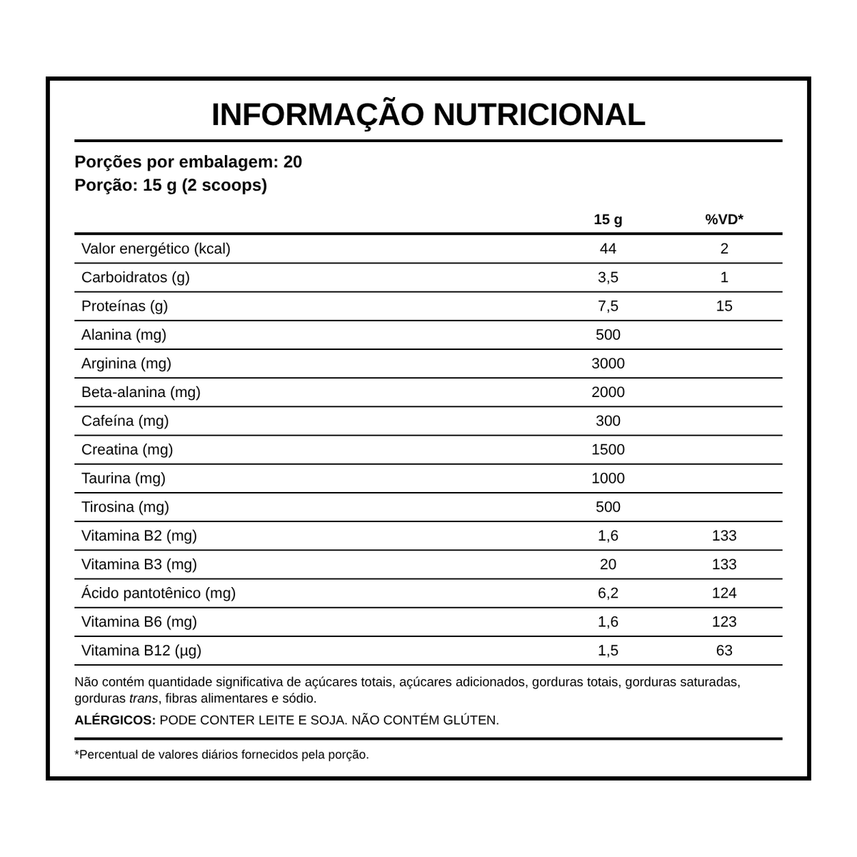 Tabela nutricional