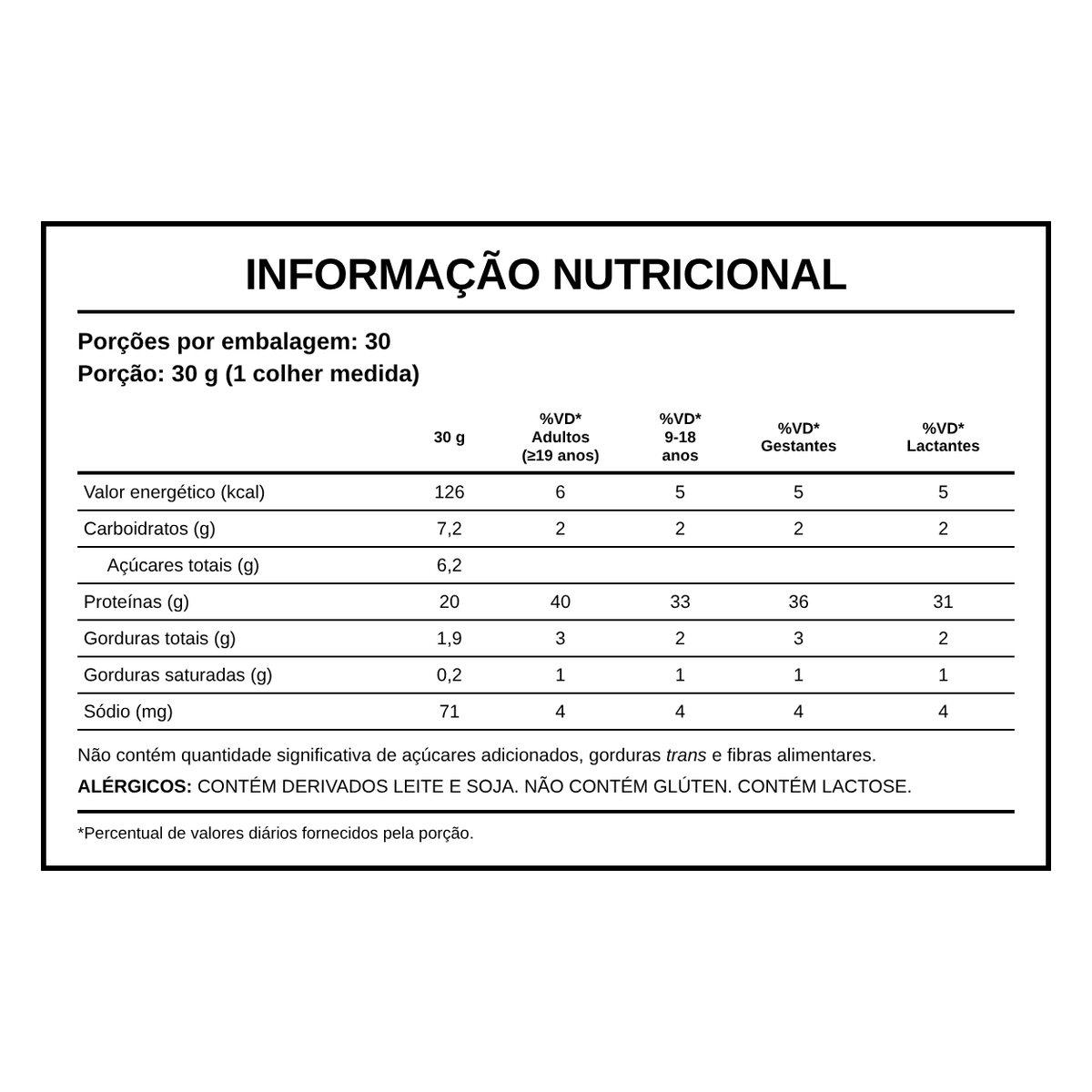Tabela nutricional · Whey Pote Baunilha