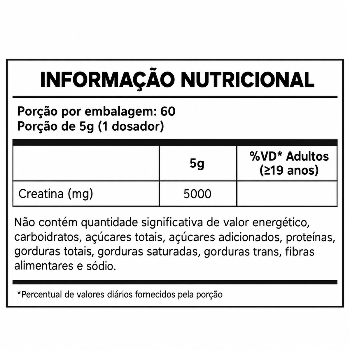 Tabela nutricional · Creatina 300 g