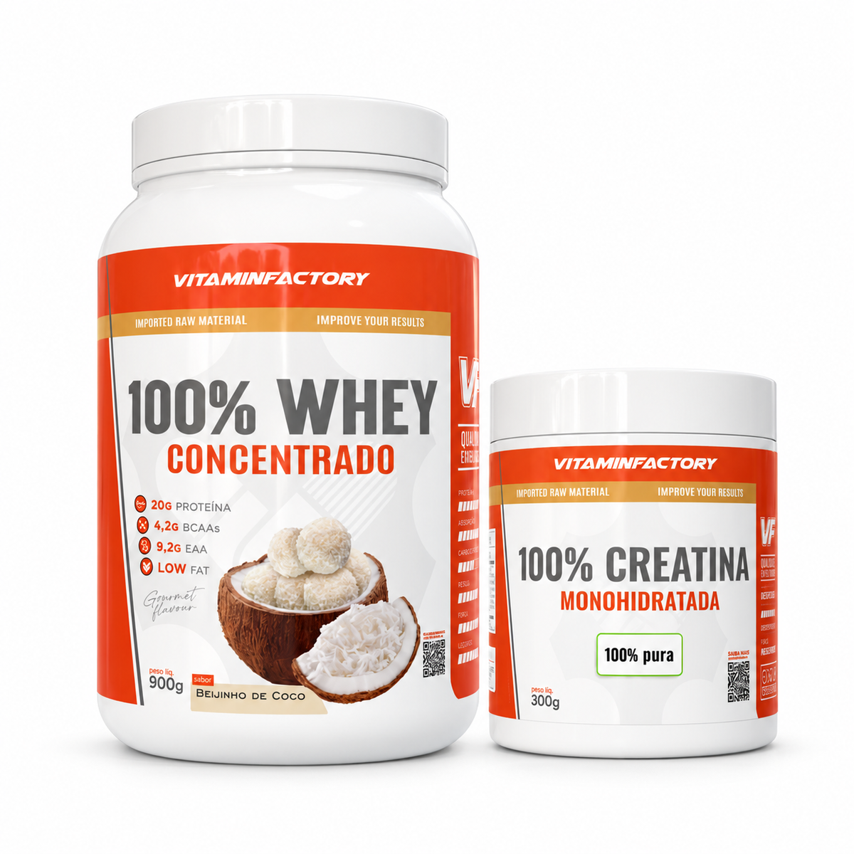 Kit Whey Pote Beijinho de Coco 900 g + Creatina